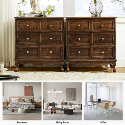 Farmhouse 30Tall Distressed 3-Drawer Nightstand With Solid Wood Legs and Adjustable Feet