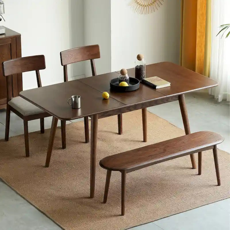 Nestfair Walnut Solid Oak Wood Extendable Meet Table Dining Table - N/A