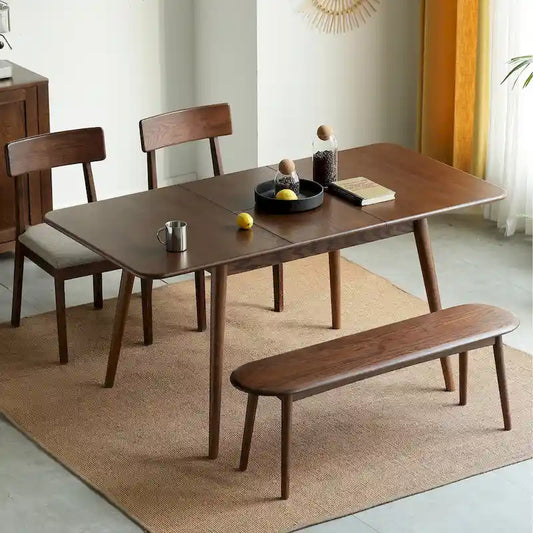 Nestfair Walnut Solid Oak Wood Extendable Meet Table Dining Table - N/A