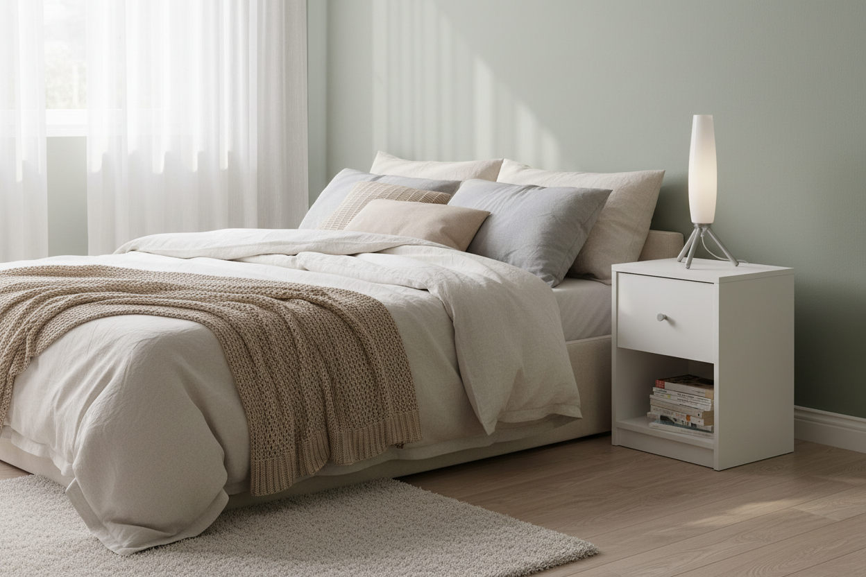 Contemporary 1-Drawer Nightstand with Storage Shelf in White