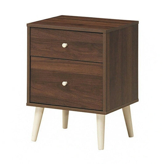 2-Drawer Nightstand Beside End Side Table with Rubber Legs-Walnut - 18 x 16 x 24.5 (L x W x H)