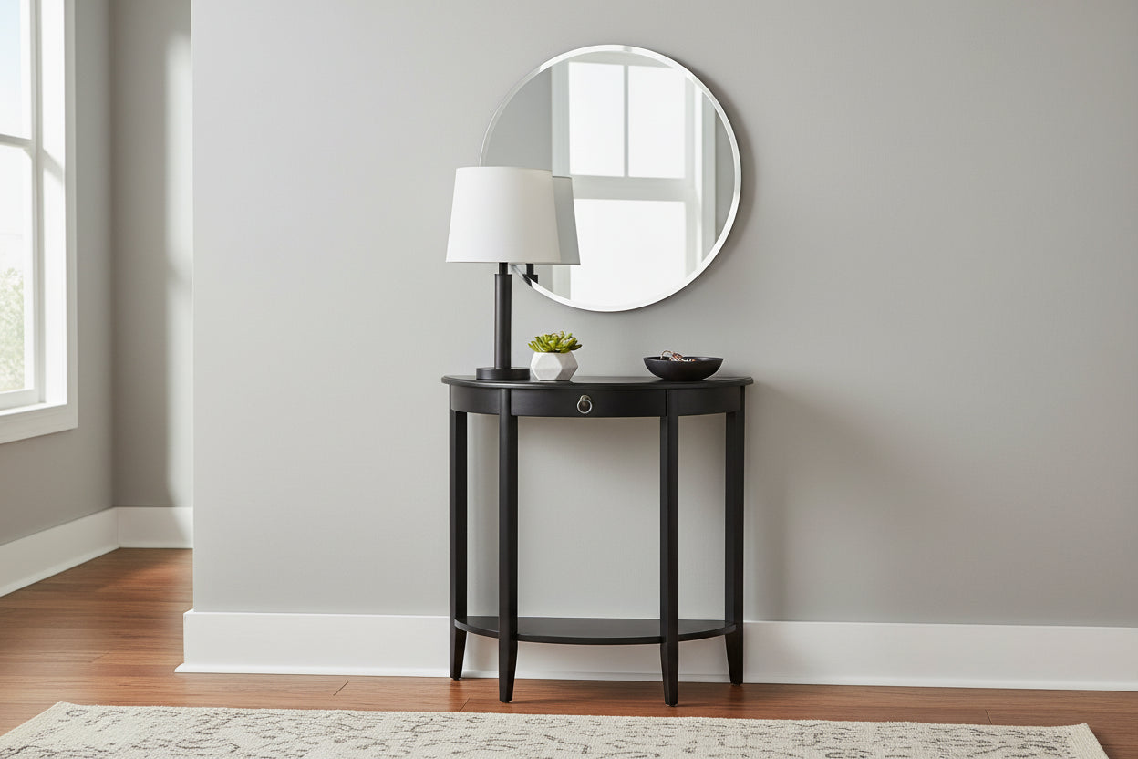 Wooden Half Moon Shaped Console Table with One Storage Drawer - 28 H x 13 W x 26 L Inches
