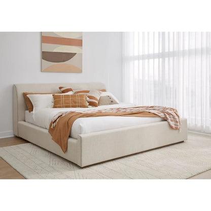 Upholstered Platform Bed in Natural Linen
