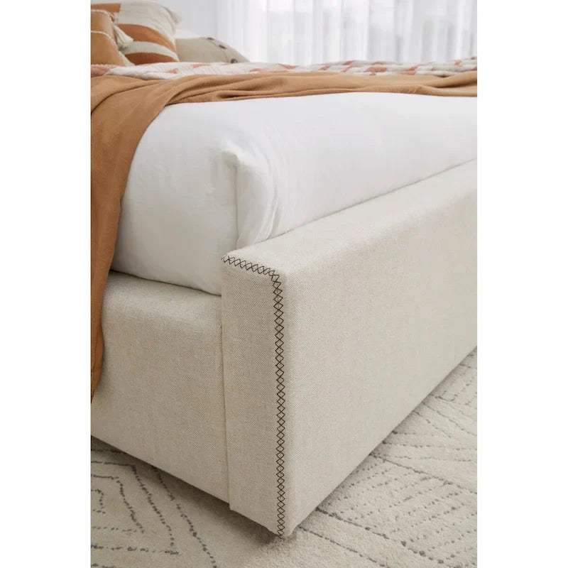 Upholstered Platform Bed in Natural Linen