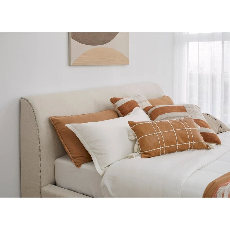 Upholstered Platform Bed in Natural Linen