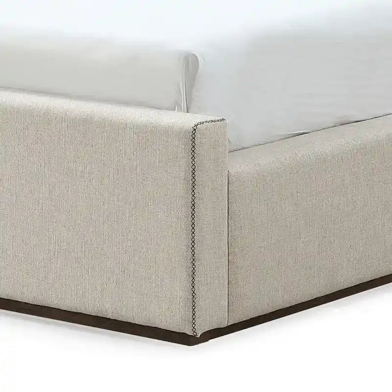 Upholstered Platform Bed in Natural Linen