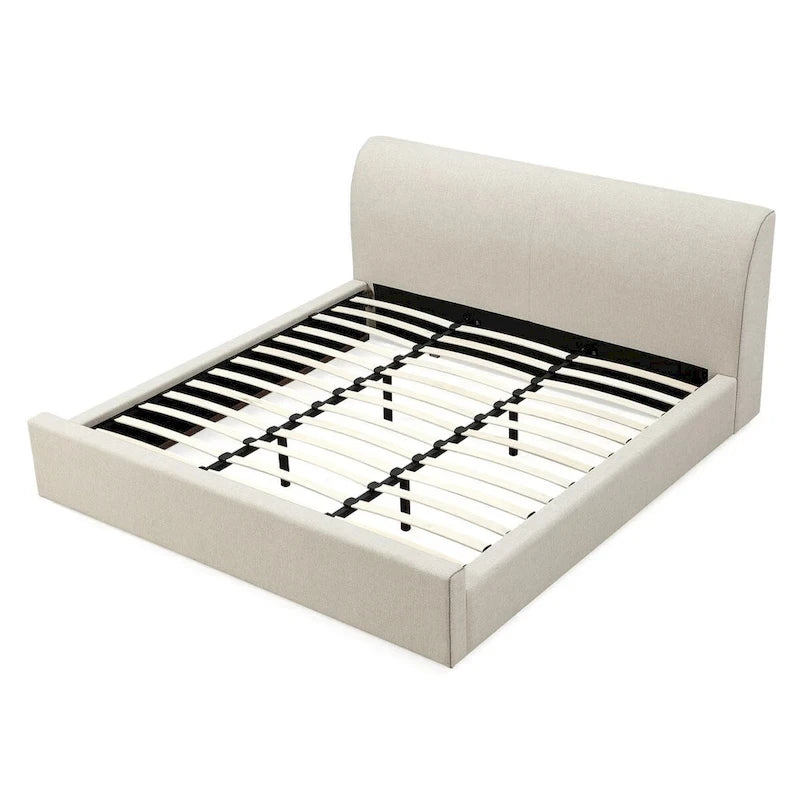 Upholstered Platform Bed in Natural Linen