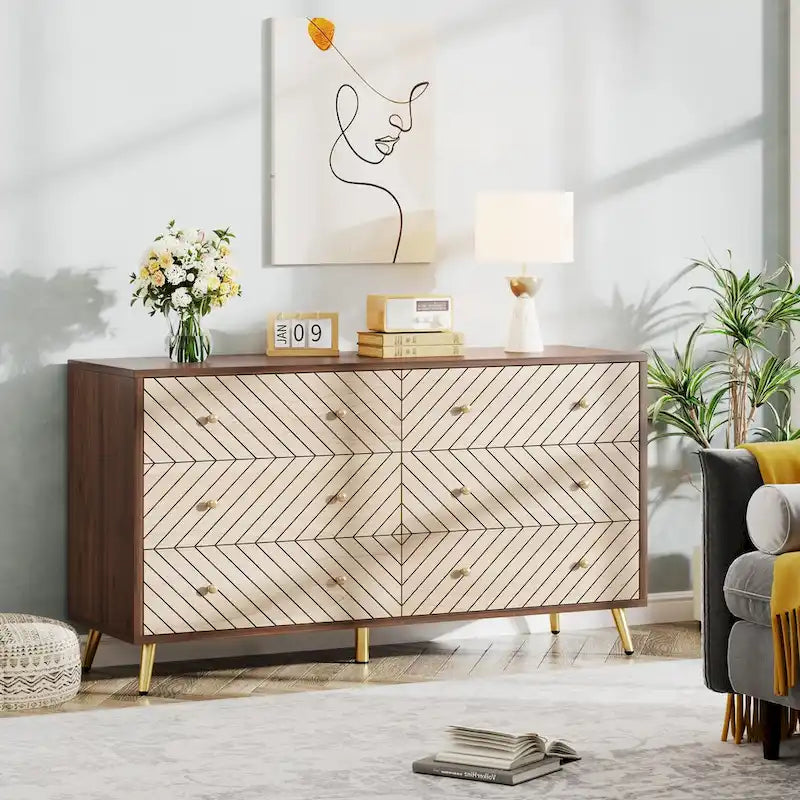 6-Drawer Storage Cabinet Dresser with Metal Legs for Bedroom Living Room Entryway