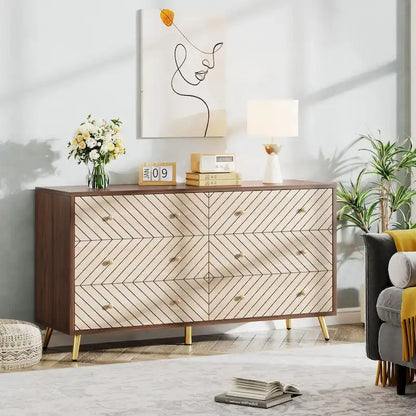6-Drawer Storage Cabinet Dresser with Metal Legs for Bedroom Living Room Entryway