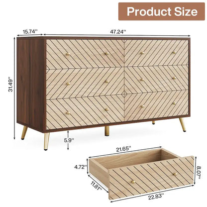 6-Drawer Storage Cabinet Dresser with Metal Legs for Bedroom Living Room Entryway