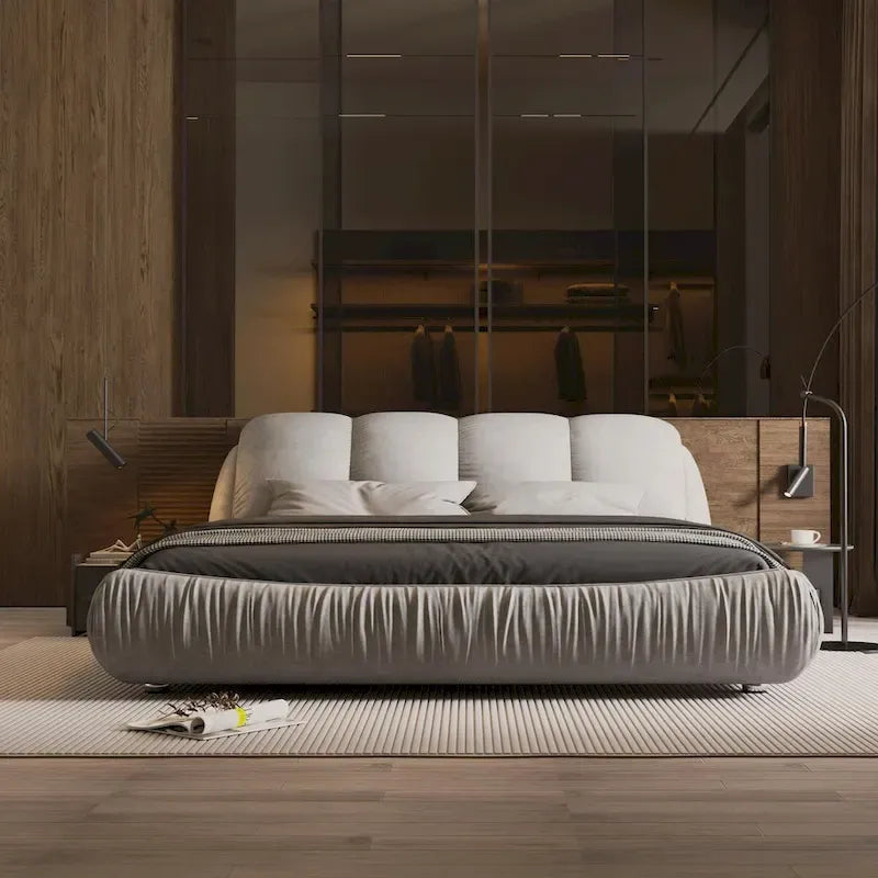 King Size Upholstered Platform Bed with Oversized Padded Backrest
