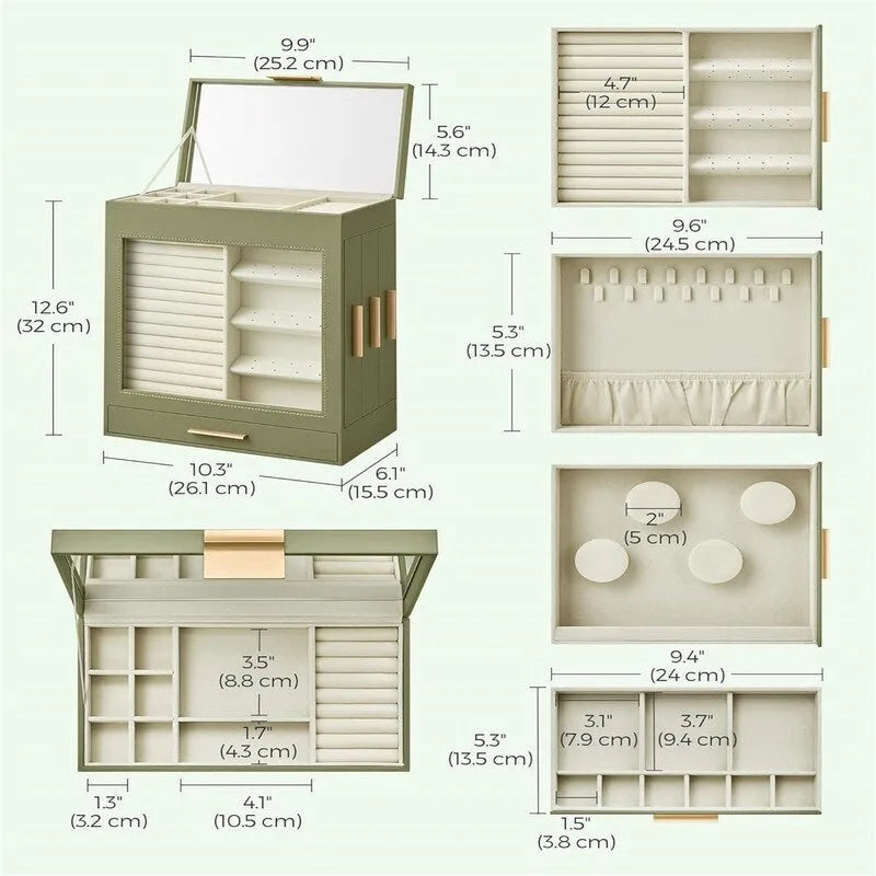 Jewelry Box with Glass Window - 6.1D x 10.3W x 12.6H