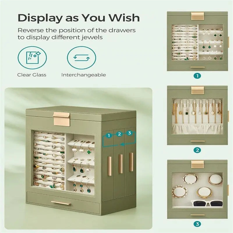 Jewelry Box with Glass Window - 6.1D x 10.3W x 12.6H