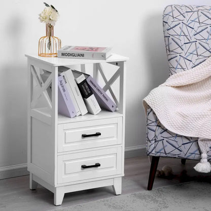 2-Drawer White Wooden Nightstands Storage Cabinet