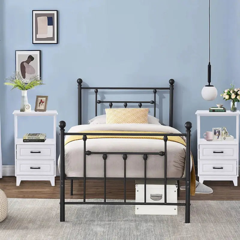 2-Drawer White Wooden Nightstands Storage Cabinet