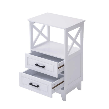 2-Drawer White Wooden Nightstands Storage Cabinet