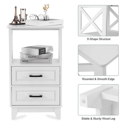 2-Drawer White Wooden Nightstands Storage Cabinet