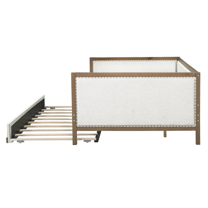Full Size Upholstered Daybed with Trundle or 2 Drawers and Nailhead Decoration