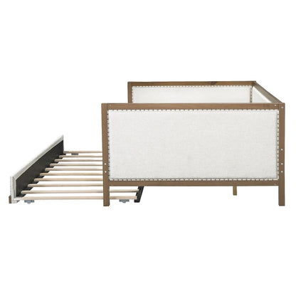 Full Size Upholstered Daybed with Trundle or 2 Drawers and Nailhead Decoration