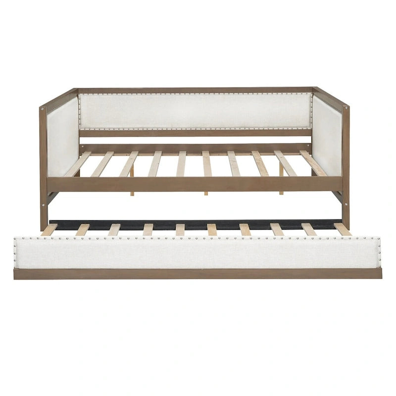 Full Size Upholstered Daybed with Trundle or 2 Drawers and Nailhead Decoration