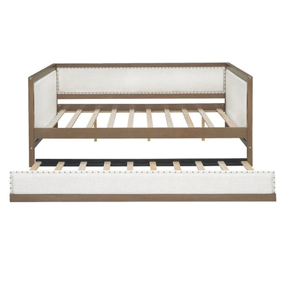 Full Size Upholstered Daybed with Trundle or 2 Drawers and Nailhead Decoration