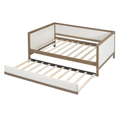 Full Size Upholstered Daybed with Trundle or 2 Drawers and Nailhead Decoration