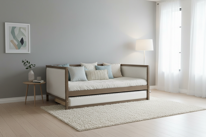Full Size Upholstered Daybed with Trundle or 2 Drawers and Nailhead Decoration