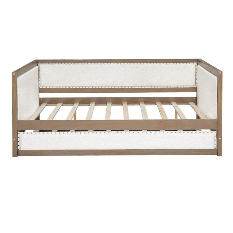 Full Size Upholstered Daybed with Trundle or 2 Drawers and Nailhead Decoration