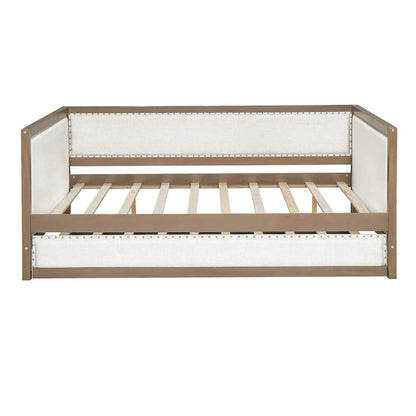 Full Size Upholstered Daybed with Trundle or 2 Drawers and Nailhead Decoration