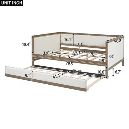 Full Size Upholstered Daybed with Trundle or 2 Drawers and Nailhead Decoration