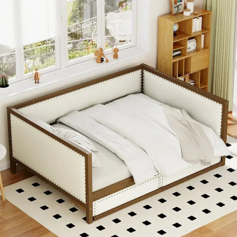 Full Size Upholstered Daybed with Trundle or 2 Drawers and Nailhead Decoration