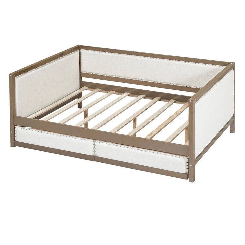 Full Size Upholstered Daybed with Trundle or 2 Drawers and Nailhead Decoration