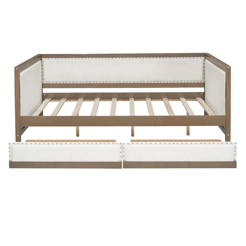 Full Size Upholstered Daybed with Trundle or 2 Drawers and Nailhead Decoration