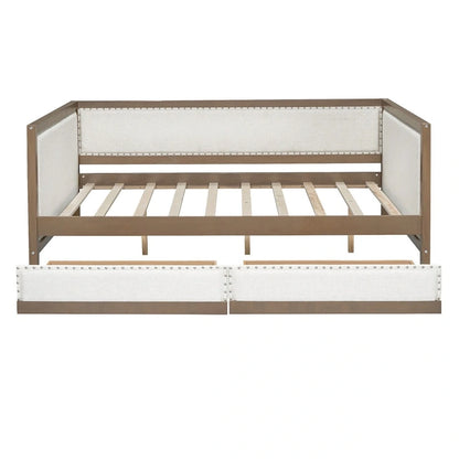 Full Size Upholstered Daybed with Trundle or 2 Drawers and Nailhead Decoration