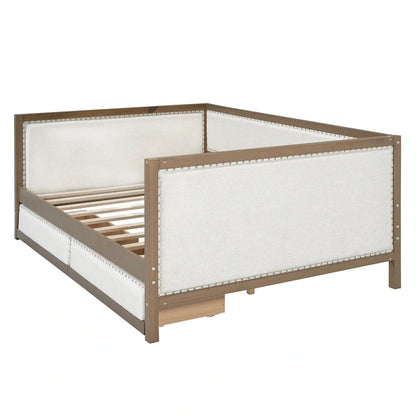 Full Size Upholstered Daybed with Trundle or 2 Drawers and Nailhead Decoration