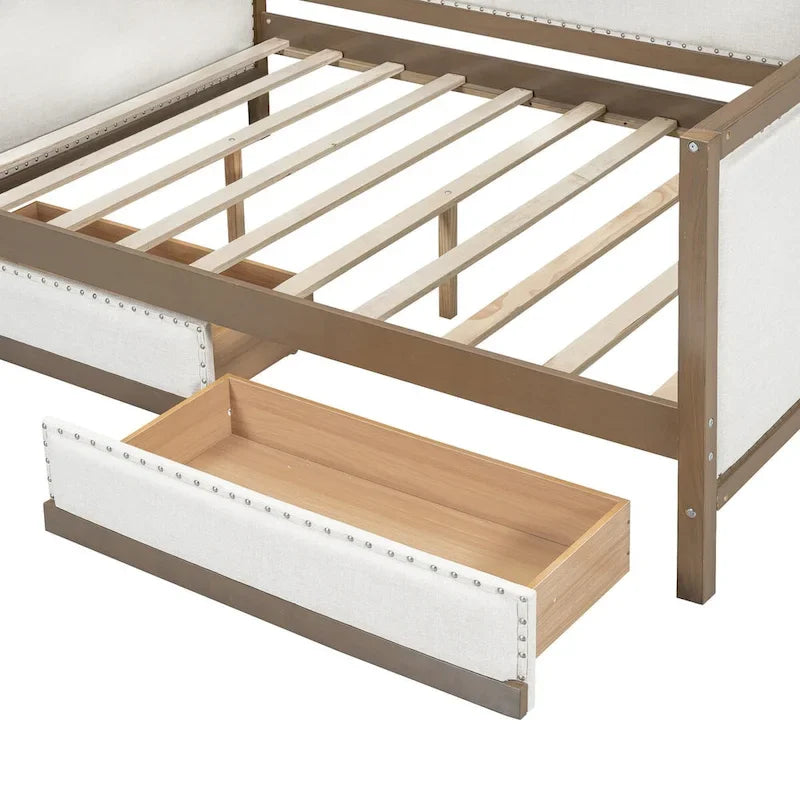 Full Size Upholstered Daybed with Trundle or 2 Drawers and Nailhead Decoration