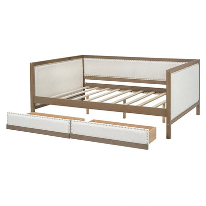 Full Size Upholstered Daybed with Trundle or 2 Drawers and Nailhead Decoration
