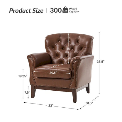 Traditional Genuine Leather Accent Chair with Tufted Wing Back