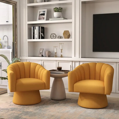 Modern Glam Velvet Upholstered Round Swivel Accent Arm Barrel Chair for Living Room Set of 2