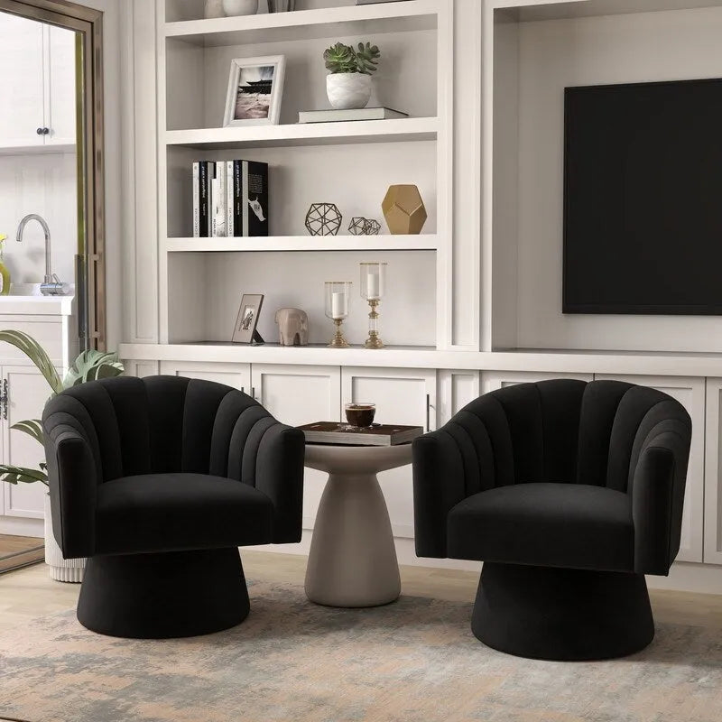 Modern Glam Velvet Upholstered Round Swivel Accent Arm Barrel Chair for Living Room Set of 2