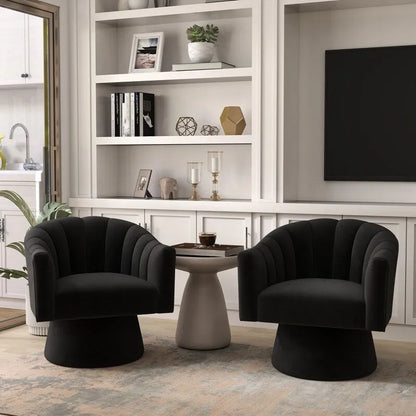 Modern Glam Velvet Upholstered Round Swivel Accent Arm Barrel Chair for Living Room Set of 2
