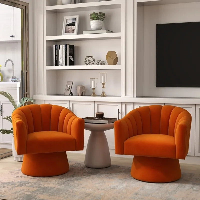Modern Glam Velvet Upholstered Round Swivel Accent Arm Barrel Chair for Living Room Set of 2