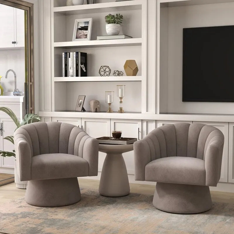 Modern Glam Velvet Upholstered Round Swivel Accent Arm Barrel Chair for Living Room Set of 2