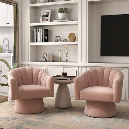 Modern Glam Velvet Upholstered Round Swivel Accent Arm Barrel Chair for Living Room Set of 2