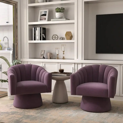 Modern Glam Velvet Upholstered Round Swivel Accent Arm Barrel Chair for Living Room Set of 2
