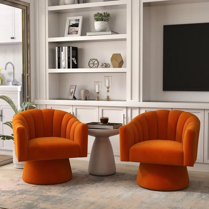Modern Glam Velvet Upholstered Round Swivel Accent Arm Barrel Chair for Living Room Set of 2