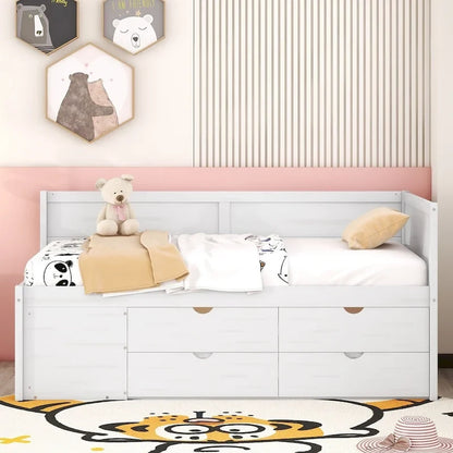 Daybed with Storage Drawers and Bookcase Shelves,Captains Corner Day Bed for Kids Boys Girls Adults