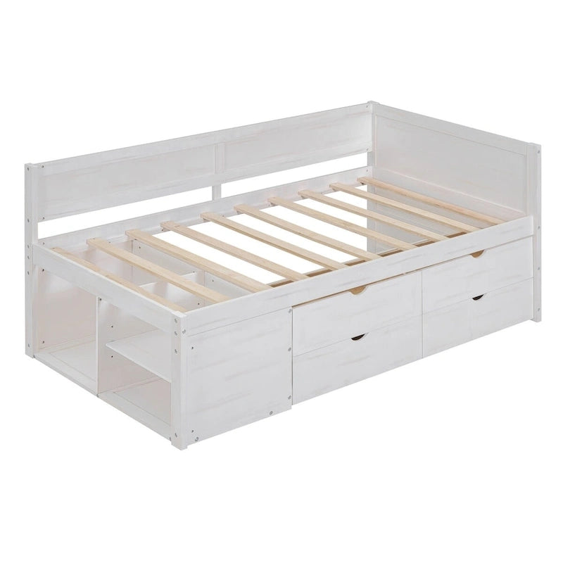 Daybed with Storage Drawers and Bookcase Shelves,Captains Corner Day Bed for Kids Boys Girls Adults