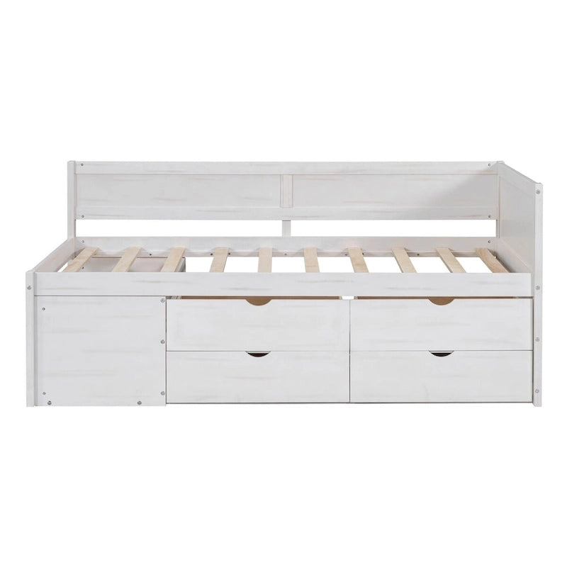 Daybed with Storage Drawers and Bookcase Shelves,Captains Corner Day Bed for Kids Boys Girls Adults