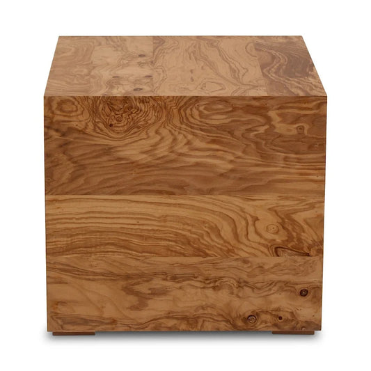 Macari Modern Natural Burl Wood Side Table - 18W x 18D x 16H